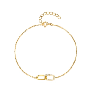 Macro shot of 925 silver gold bracelet featuring interlocking zircon circles on white background
