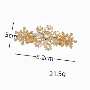 Golden snowflake hair clip with rhinestones, 8.2cm long, high-quality metal hair accessory