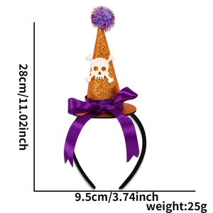 Detailed size specifications for Halloween witch hat headband with dimensions and weight
