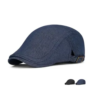 Retro Denim Cotton Flat Cap Adjustable Newsboy Hat Vintage Ivy Cabbie Cap Casual Outdoor Sun Protection For Men Women