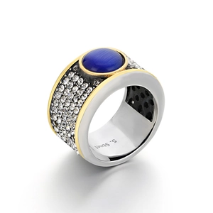 Bague homme hip-hop en acier inoxydable avec saphir bleu et pierres zircons