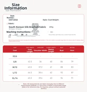 Size chart for tie-waist yoga long sleeve top showing measurements and fabric composition