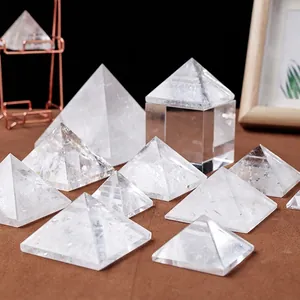 Natural White Crystal Pyramid Ornament Clear Quartz Egyptian Energy Tower Healing Stone Decor Transparent Polished
