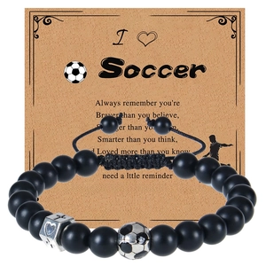 Pulsera Deportiva Cuentas Piedra Mate Fútbol Baloncesto Cruz Aleación Cordón Ajustable Tarjeta Inspiradora Regalo Hombre Mujer