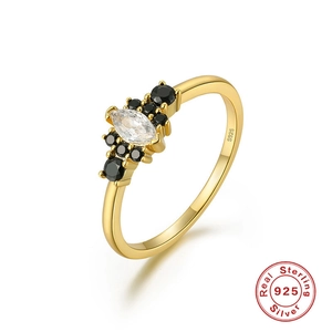 Detailed close-up of a vintage S925 silver ring with marquise opal and black stones