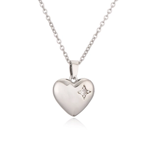 Elegant silver heart pendant necklace with a single zircon on a minimalist cable chain
