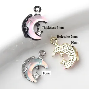 DIY crescent moon pendants with inlaid resin and rhinestones, sized 16x10mm for jewelry