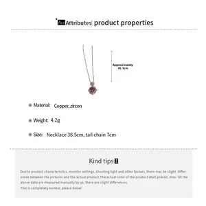 Detail view of 14k gold plated pink zircon rose necklace with dimension markings
