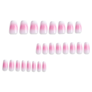 Coffret de 24 faux ongles cercueil dégradé rose et blanc brillant pour une manucure facile