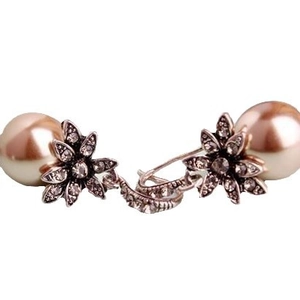 Vintage floral pearl drop earrings with champagne pearls and sparkling crystals in silver