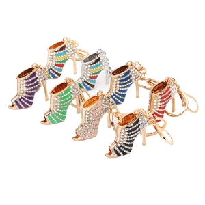 Sparkling high heel keychain with rhinestones in various colors and gold lobster clasp