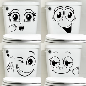 Funny Cartoon Face Toilet Lid Sticker PVC Self-Adhesive Creative Expression Bathroom Decor Decal