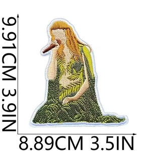Embroidered singer patch for bags with microphone and green dress, 9.91x8.89cm size