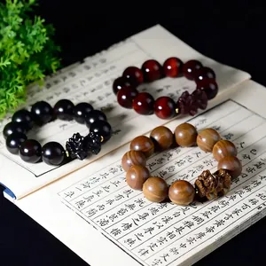 Bracciale in Perline di Legno Intagliato in Stile Etnico Pixiu Sandalo Legno Nero Africano Sandalo Verde Bracciale Portafortuna Regalo Uomo Donna