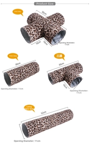 Detailed dimensions guide for small pet tunnels showing various multi-way tube sizes