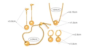 Detailed size specifications for gold ball pendant necklace and earrings set