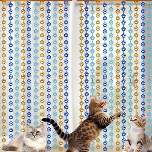 Blue and gold pet paw print beaded curtain backdrop for cat birthday party decoration