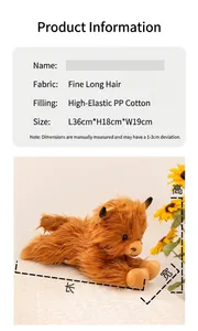 Close-up of fluffy Highland cow plush toy featuring premium long-pile fabric and soft texture