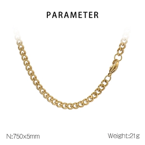 Détail du collier chaîne cubaine en acier doré 750x5mm avec paramètres de poids affichés