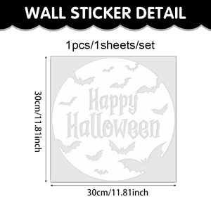 30cm Halloween window decal with flying bats and Happy Halloween lettering for party decor