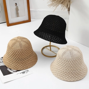 Chapeau Bob Crochet Ajouré Polyester Respirant Pliable Protection Solaire Plage Été Femme Élégant Japonais