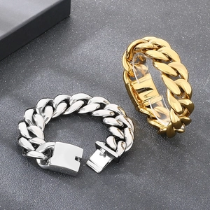 Polished 316L stainless steel 25mm wide Cuban chain bracelet in gold and silver finish