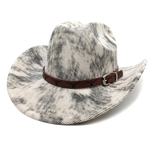 Western Cowboy Hat Women Wide Brim Polyester Snake Print Tie Dye Marble Pattern Faux Leather Belt Buckle Retro Jazz Fedora