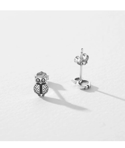 Detailed close-up showing the owl design and post structure of s925 silver stud earrings