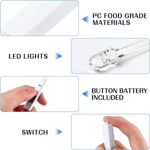 Detail view of food-grade PC material LED chopsticks with power switch and button battery