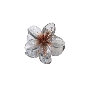 Pince à cheveux fleur marron translucide 4cm avec paillettes pour un style floral élégant