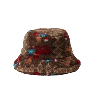 Chapeau bob épais en laine d'agneau avec motif losanges coloré en marron café