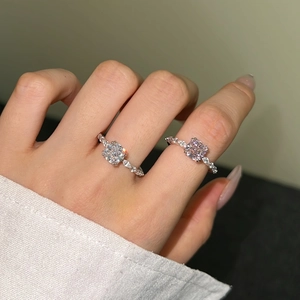 S925 sterling silver rings with white and pink cushion cut zircon stones for weddings