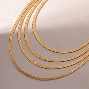 Chic multi-layered 18K gold-plated stainless steel snake bone flat necklaces for women