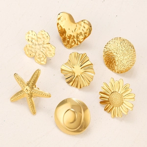 Set of 7 punk punk-style irregular hollow rings with vintage textures and golden plating