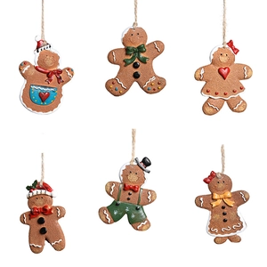 Lot de six figurines bonhomme de pain d'épices en résine pour sapin de Noël