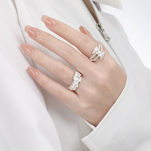 Minimalist S925 sterling silver hollow bow ring and textured open ring set for women