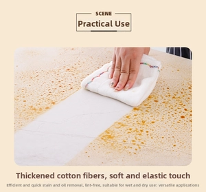 Detail of white thickened cotton cleaning cloth for kitchen use on marble surface