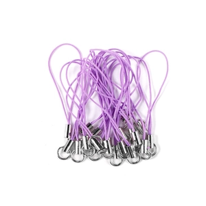 Detail showing high-quality purple braided cords with silver metal rings for DIY phone straps