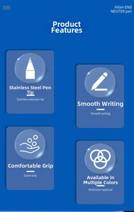 Detail view of high-end metal ballpoint pen with stainless steel tip and smooth ink flow