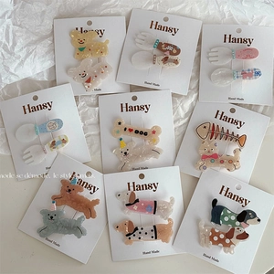 Lot de Barrettes à Cheveux en Acrylique Chat Chien Animaux de Dessin Animé pour Femmes Filles Strass Forme de Couverts Accessoires de Mode pour Cheveux