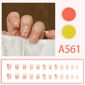 Rainbow and heart press-on nails set with cloud motifs in model A561 design