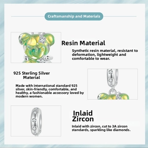 Macro detail of S925 silver bear charm with gradient resin and inlaid zirconias