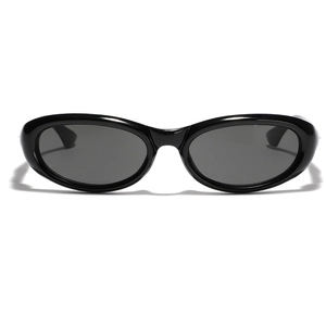 Y2K futuristic silver reflective sunglasses with a sleek black oval frame for men and women