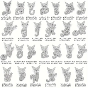 Sparkling silver butterfly clasp A-Z alphabet pendants with detailed size measurements