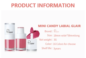 Detailed dimensions and product info for mini candy velvet matte lip glaze lipstick