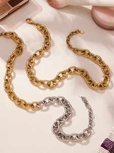 Détails de colliers à grosses mailles en acier inoxydable doré et argenté avec fermoir