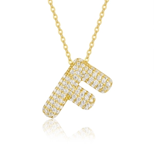 Collana in argento 925 dorato con un pendente a forma di lettera F e cristalli