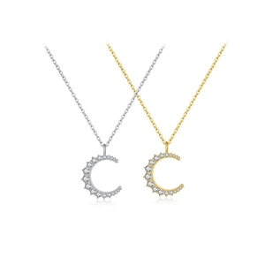 S925 sterling silver moon pendant necklace with pavé crystals in gold and silver tones