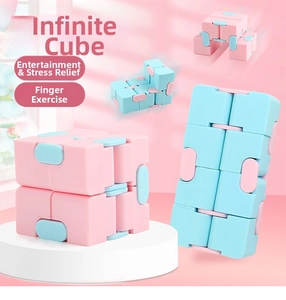 Pink and blue Infinity Cube puzzle toy with matte finish for stress relief and finger exercise