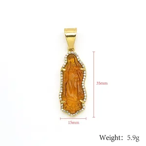 18k gold plated Virgin Mary pendant with amber glass and sparkling cubic zirconia